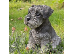Estatua De Cachorro Schnauzer Sentado Em Resina - Detalhes Realistas Para Jardim, Casa Ou Presente