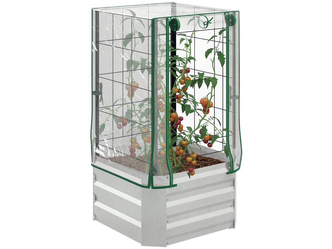 Canteiro elevado com fogão, conjunto de 3 peças, com treliça, capa de plástico, 53 x 53 x 90 cm Zs