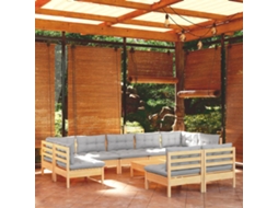10pcs Conjunto Lounge De Jardim Almofadões Cinza Pinho Maciço Dkd Home Decor