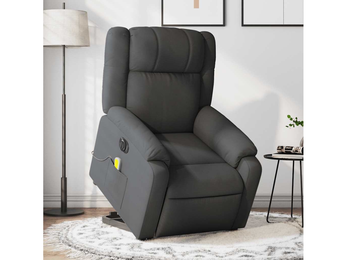 Vidaxl Poltrona Elétrica Elevatória Massagens Tecido Cinzento-escuro