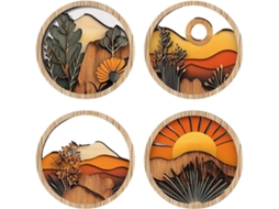 Decoração De Parede Boho Com Ilustrações Decoração De Parede Boêmia, 4 Molduras Redondas De Madeir Gokoco