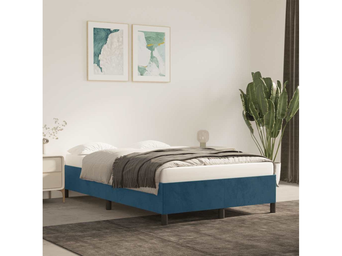 Vidaxl Estrutura De Cama Com Colchão Azul Escuro 120x190 Cm Veludo