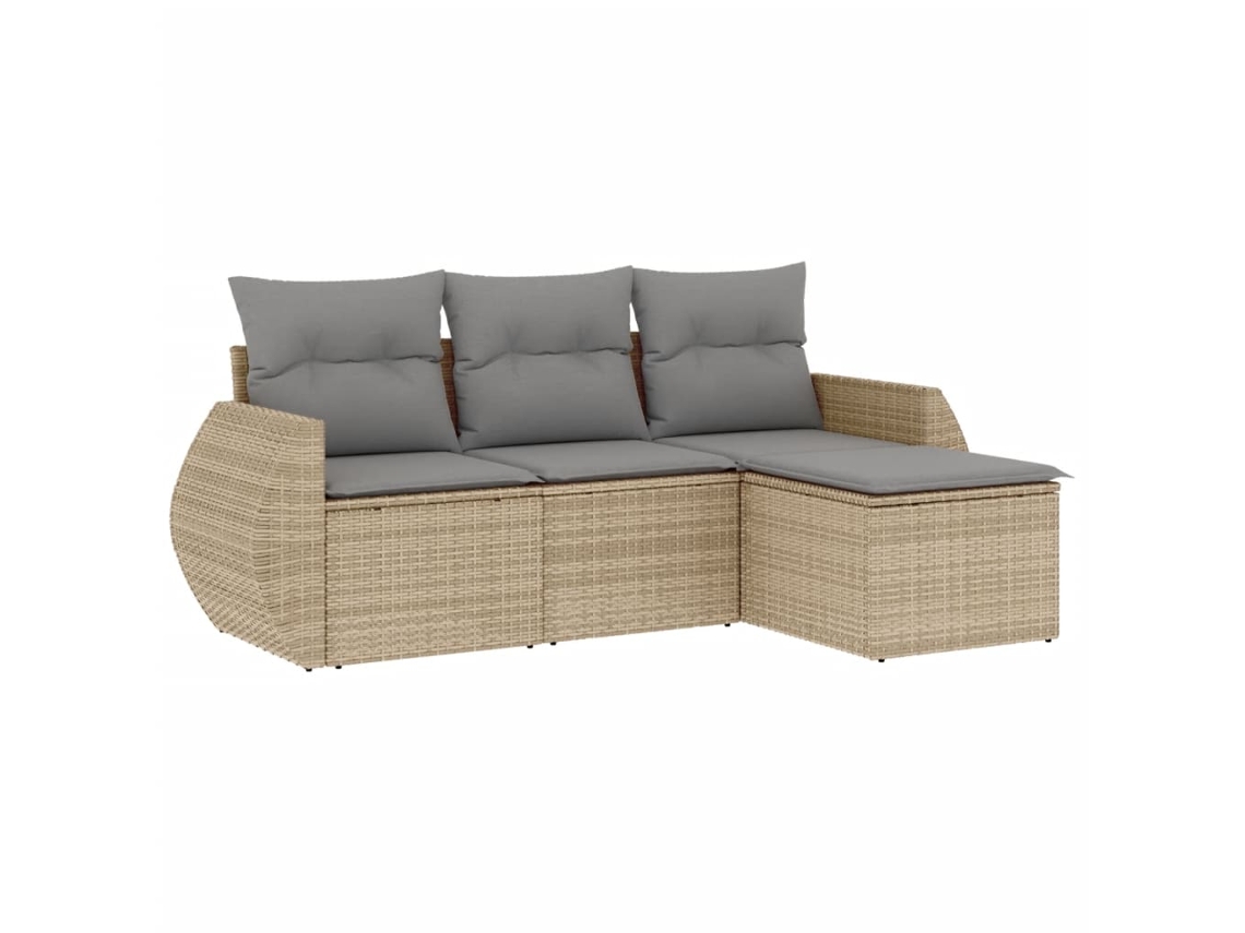 Conjunto de 4 sofás de jardim com almofadões Vime Pe Bege MAISON EXCLUSIVE (4 peças)