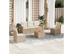 Vidaxl 6 Pcs Conjunto De Sofás P/ Jardim Com Almofadões Vime Pe Bege