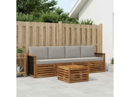 Vidaxl Conjunto De Sofás Para Exterior 5 Pcs Natural E Cinzento-claro