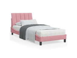 Cama Com Colchão 90x190 Cm Veludo Rosa