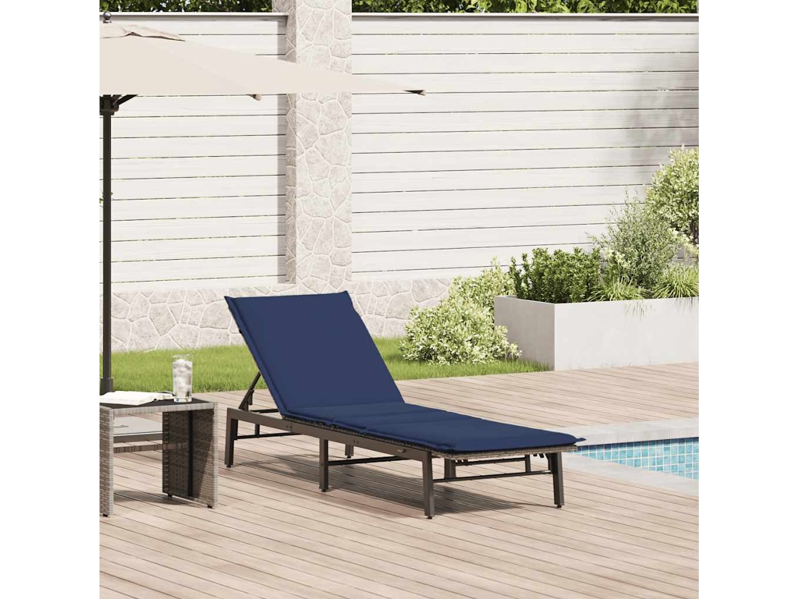 Vidaxl Espreguiçadeira Com Almofada Em Rattan Sintético Cinza