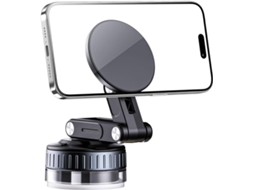 Suporte magnético para celular com rotação de 360 graus.