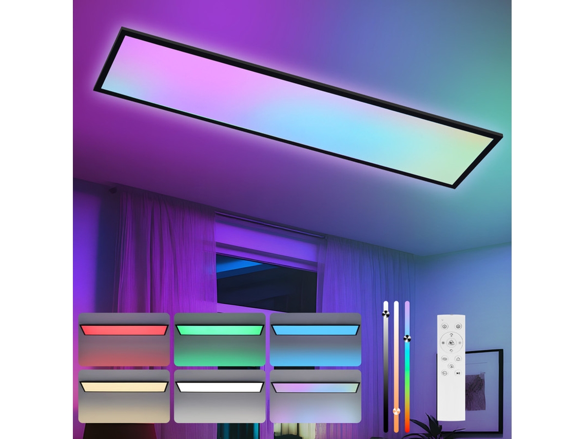 Nettlife Painel Led 120 × 30 Cm, Regulável, Comprido, Rgb, Com Mudança De Cor, Painel De Teto Com Comando, 39 W, Preto