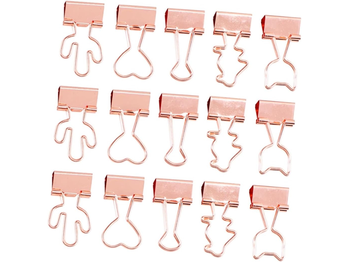 Conjunto De 15-clipes Metal Dourado Criativos Para Organização Documentos E Escritório, Clipes De Papel Resistentes E