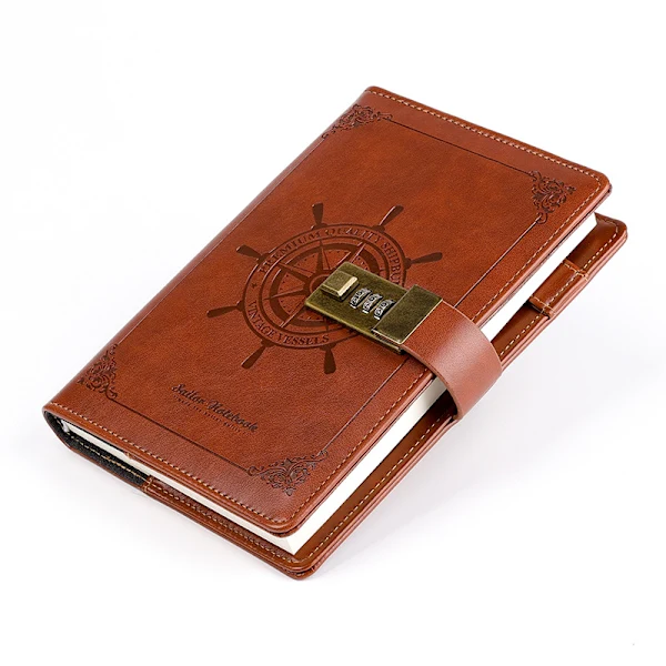 Diário de Couro com Cadeado, Caderno Secreto com Senha e Trava de Código para Anotações BRILVIBERA