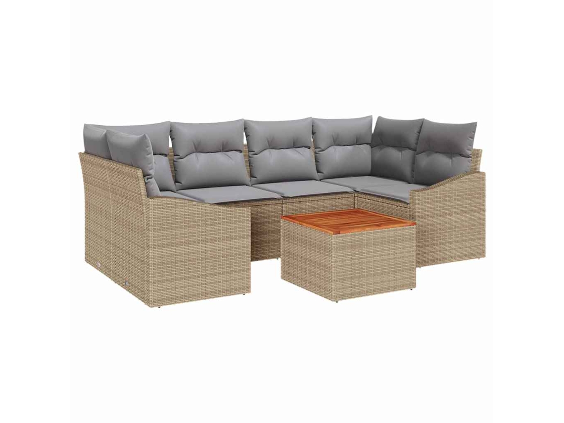 Conjunto de Sofás 7 Peças Jardim Bege e Cinza Claro Vime Pe MAISON EXCLUSIVE