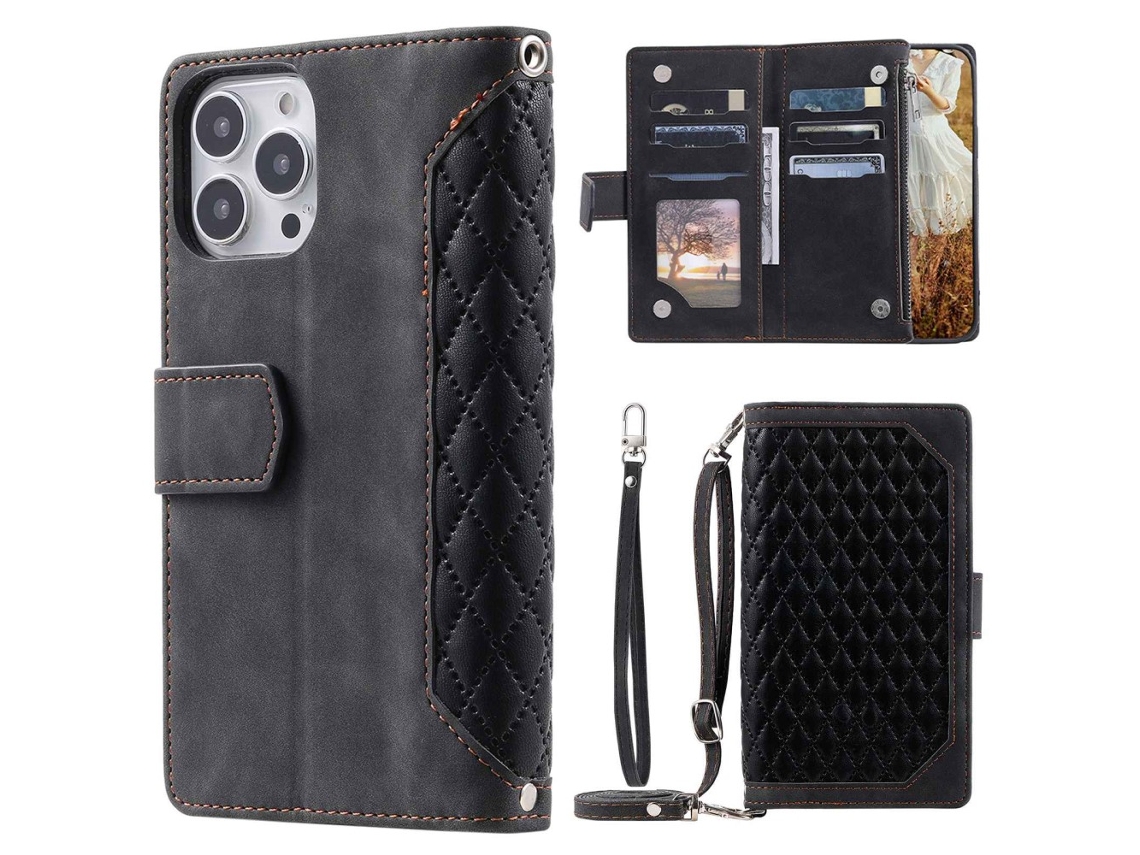 Capa Quedas Para Iphone 14 Pro Max Pele Sintética Anti-riscos Preto