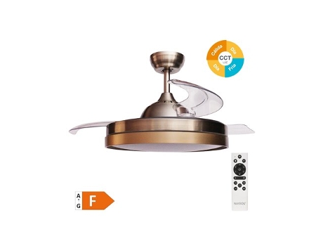 Ventilador De Teto Luma Com Luz Led Regulável E Controle Remoto Cor Ouro Niaros (36w 3cct 3547lm Com Pás Retráteis)