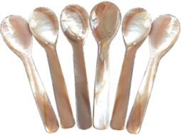 Set de 6 Colheres de Nacre de 11,5 Cm X 3 Cm com Cabo Redondo para Servir Caviar e Ovos Sem Alterar o Sabor
