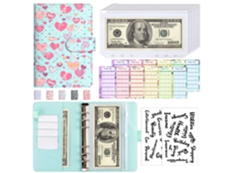 A6 Ring Binder Cash Budget Planner, Pu Leather Blue Cover With Eiffel Tower Heart Design, 8-zipper Pockets, 12 A6 Cash