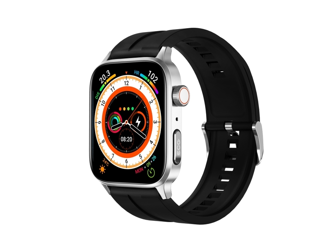 Relógio Inteligente Profissional Com Tela Tft De 1,85 Polegadas, Pulseira De Silicone E Ecg De Grau Médico Da Ti (preto E Prata)_glo
