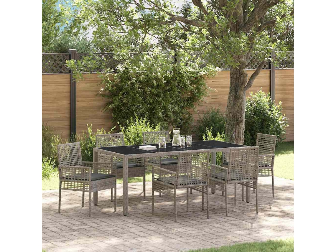 Vidaxl Conjunto De Jantar Para Jardim 7 Unid. Cinzeto Vime Pe