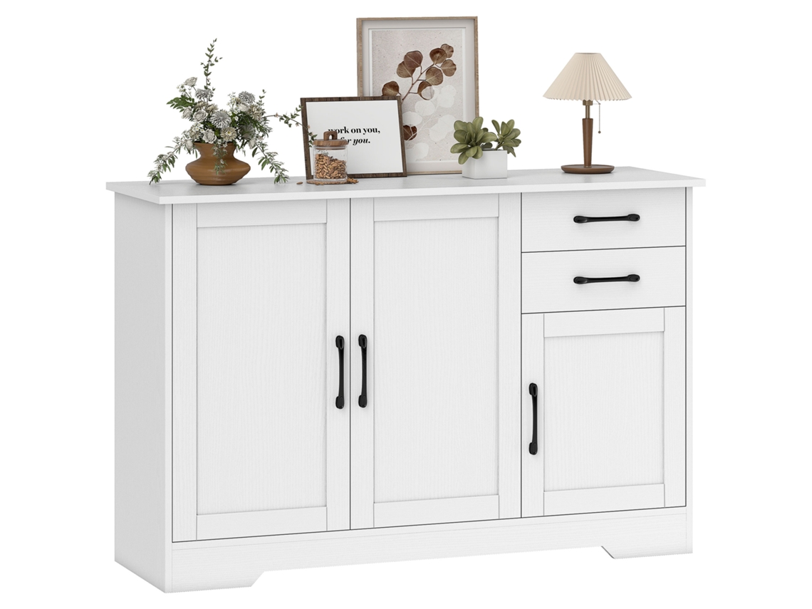 Aparador com 3 portas, 2 gavetas, prateleira ajustável, 120x38x79cm, branco. ZENCORE SERVICES