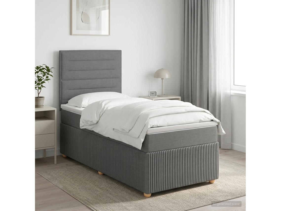 Vidaxl Cama Box Com Led E Colchão Cinzento-escuro 100 X 200 Cm Tecido