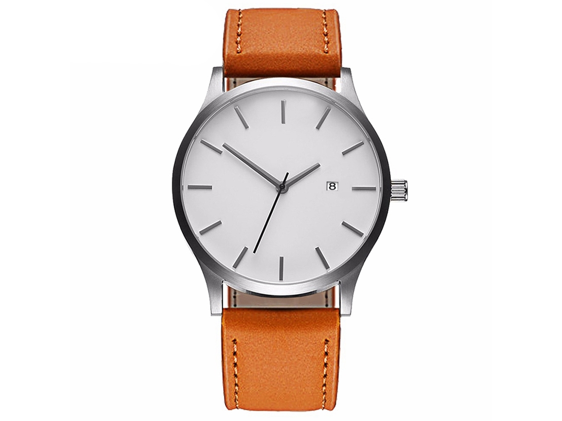 Relógio Masculino de Quartzo com Pulseira de Couro Pu Casual Simples Vansvar Marrom Branco