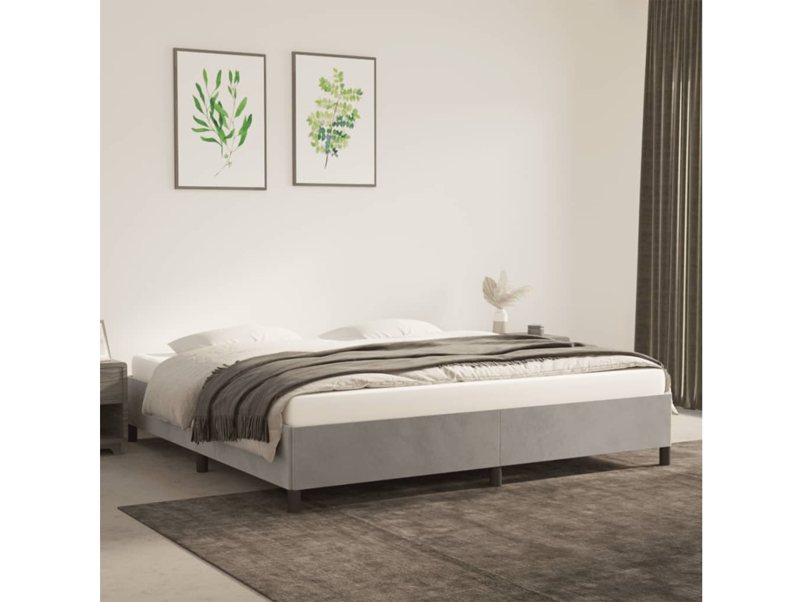 Estrutura De Cama Sem Colchão 200x200 Cm Veludo Cinzento-claro