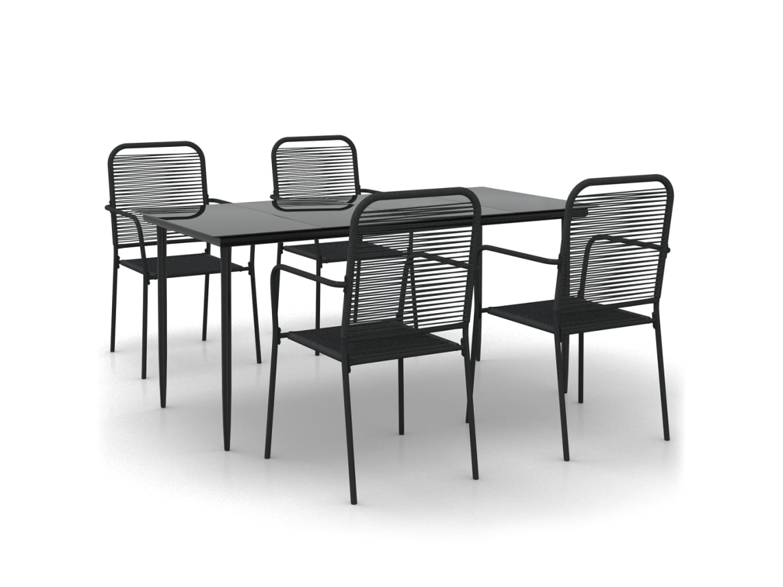 VIDAXL 5 Pcs Conjunto De Jantar P/ Jardim Corda De Algodão E Aço Preto