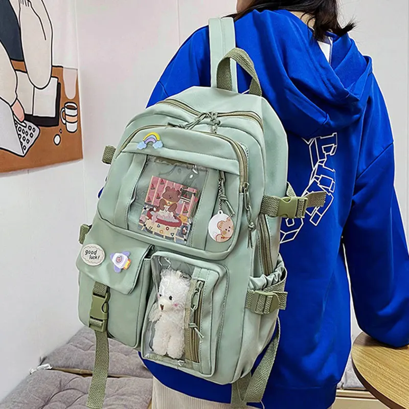 (187-verde) Mochila Feminina Moderna, Nova, Grande Capacidade, Estilo Coreano.