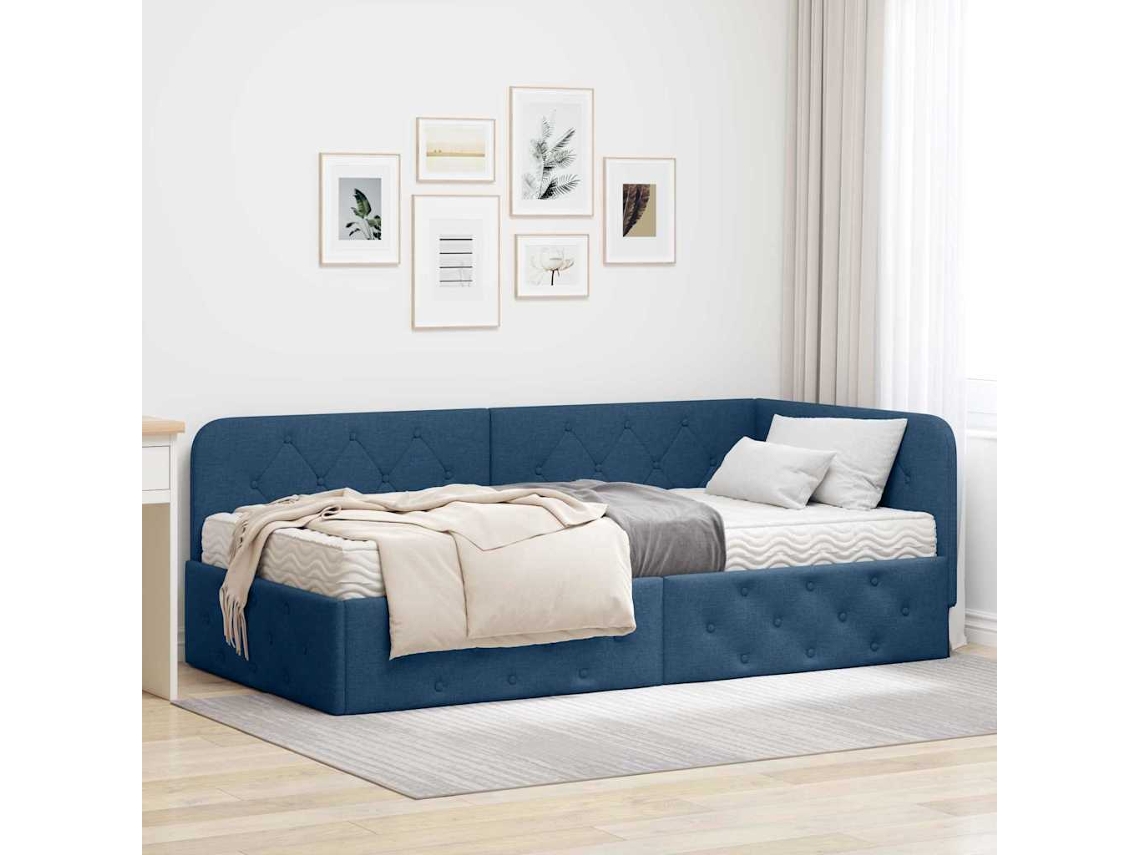 Vidaxl Estrutura De Cama De Canto Azul 100 X 200 Cm Tecido