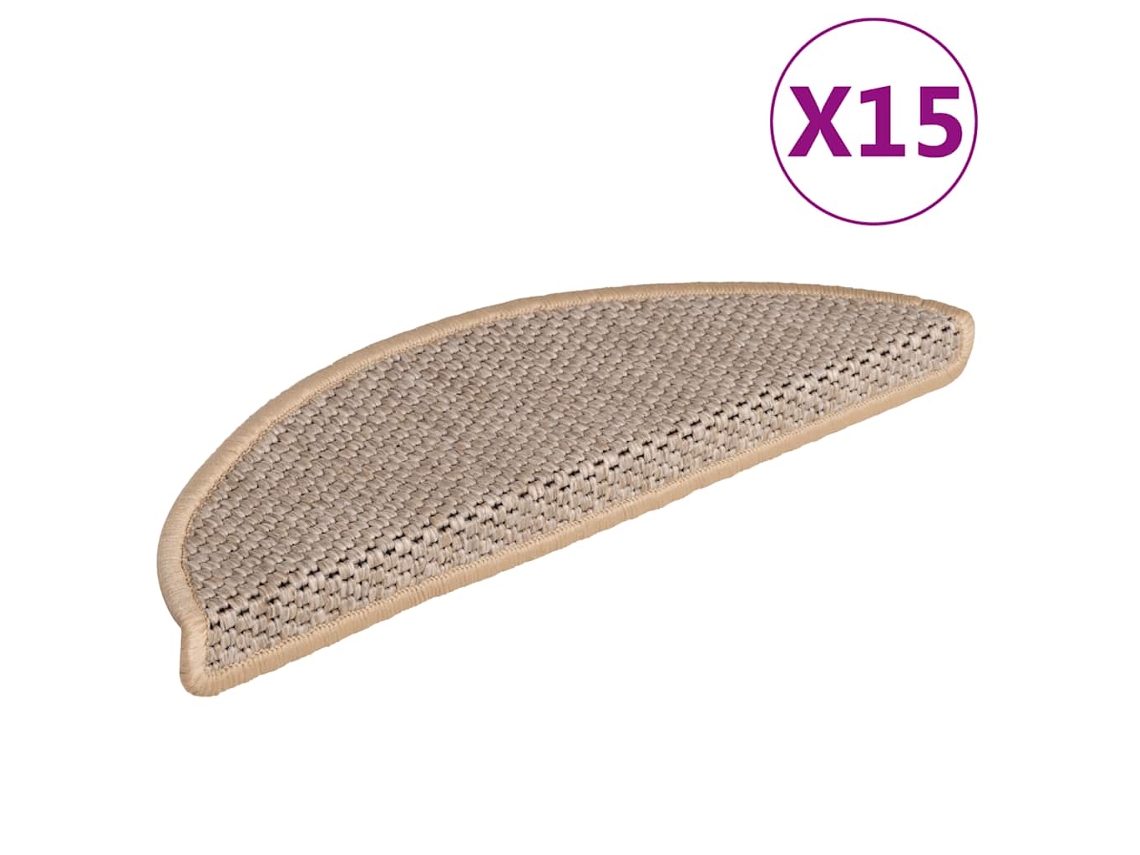 Vidaxl Tapetes Escada Adesivos Aspeto Sisal 15pcs 56x17x3cm Bege-claro