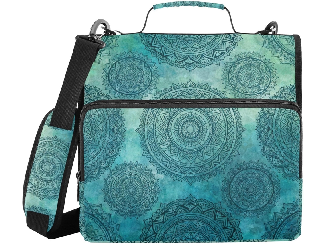 Pasta Escolar Com 3 Argolas, Estampa Mandala De 1, 5 Polegadas, Alça De Ombro E Mão, Com Vários Bolsos