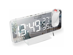 Despertador com Projetor, Rádio relógio com Temperatura e Umidade, Tela Espelhada de Led 7, 5 Polegadas, Função Soneca para Dois Alarmes BRILVIBERA