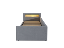 Cama Suspensa TOPBRICO 90x200 com LED, USB, cabeceira de linho cinza