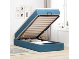 Estrutura Cama Otomana Colchão 80x200 Cm Veludo Azul Escuro