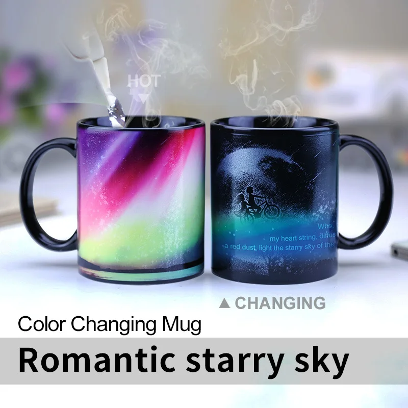 (céu Estrelado Romântico 330ml) Caneca De Cerâmica Com Sensor De Temperatura Que Muda De Cor Para Simular A Aurora Boreal. Ideal Para Uso Doméstico.