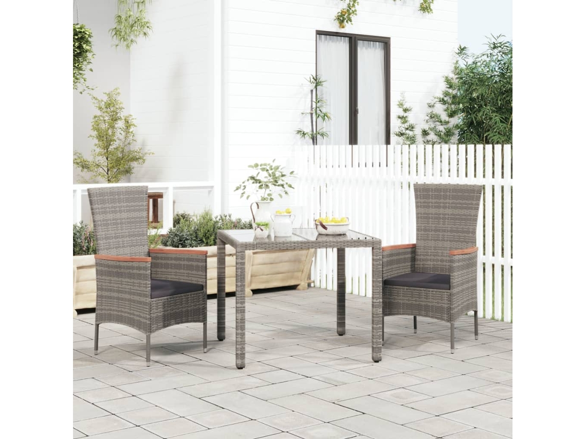 Cadeiras De Jardim C/ Almofadões 2 Pcs Vime Pe Cinzento Dkd Home Decor