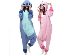 Pijama de Moletom Anime Cartoon Macacão Roupa de Dormir Stitch 1 XL Azul