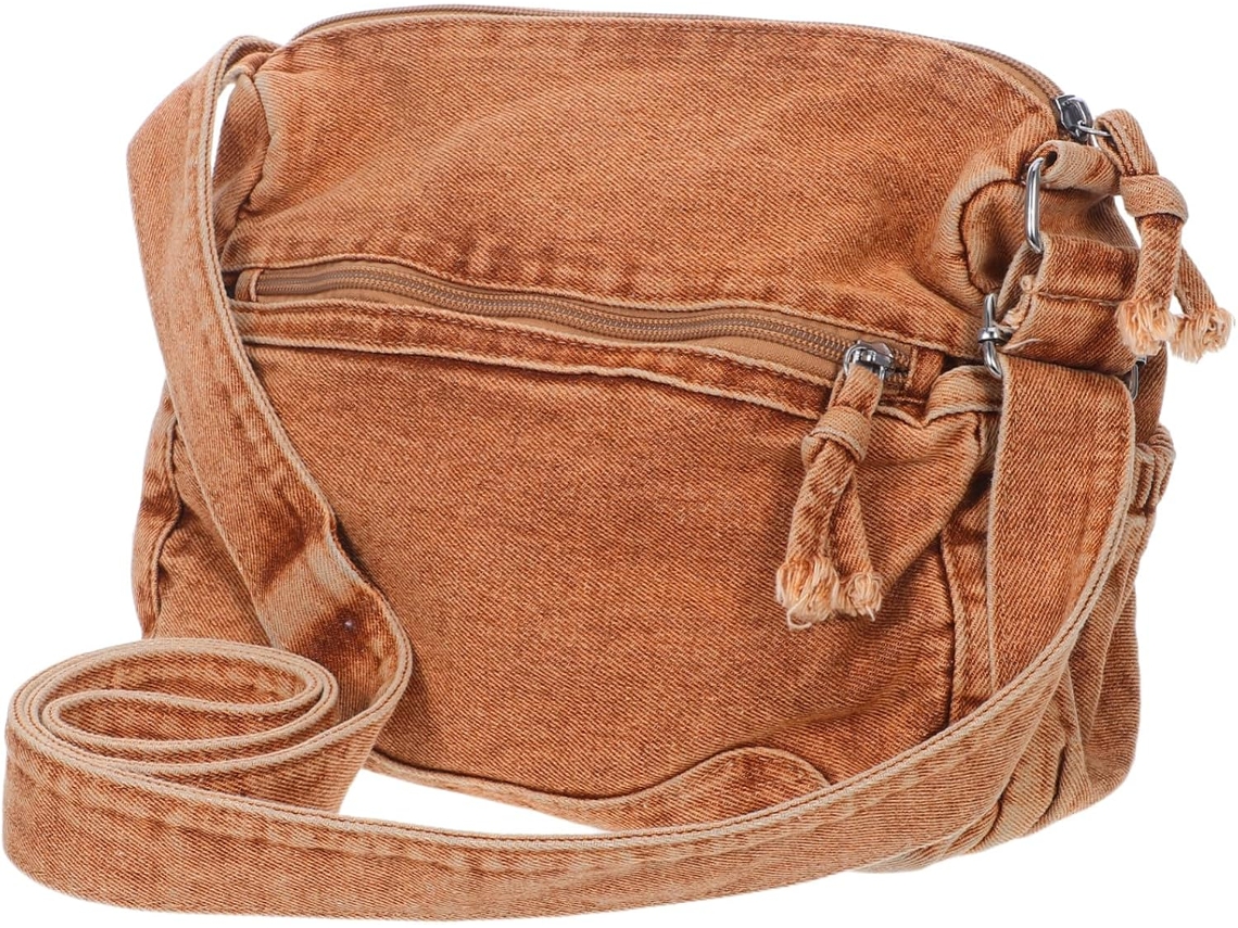 Bolsa Feminina Em Jeans Com Vários Compartimentos, Bolsa Tote De Lona Com Alça De Ombro, Bolsa Grande Com Aba.