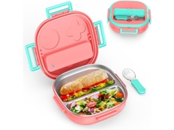 Caixa Bento de Aço Inoxidável para Crianças, 2 Compartimentos, Rosa