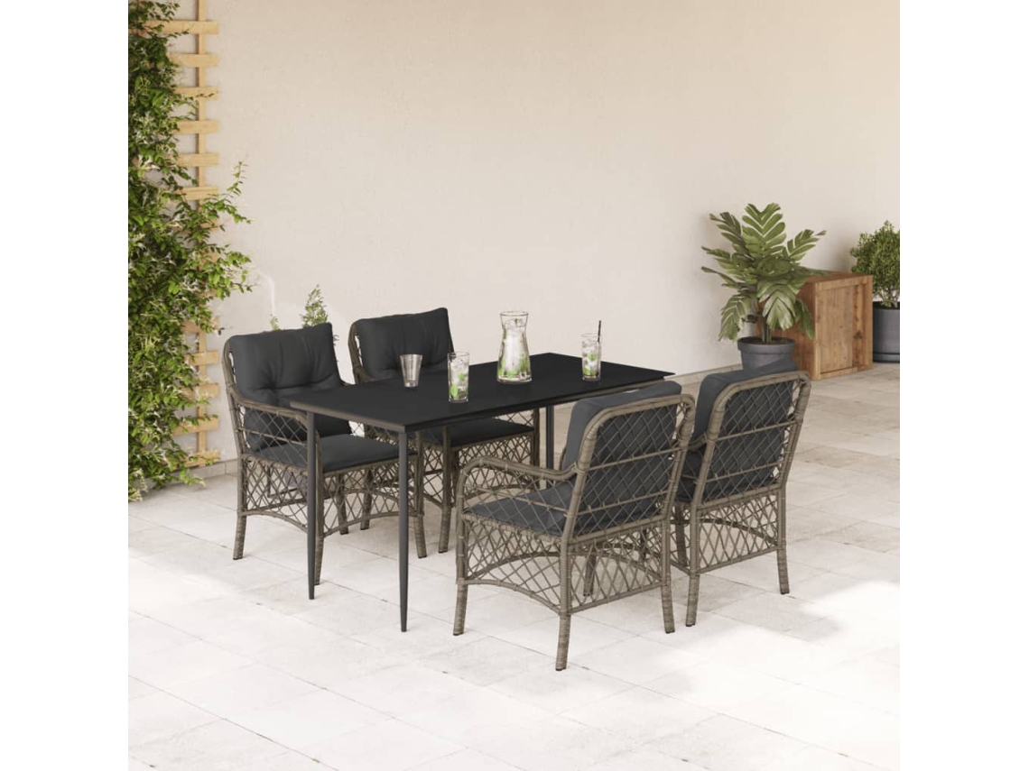 Vidaxl 5 Pcs Conjunto De Jantar P/ Jardim C/ Almofadões Vime Pe Cinza