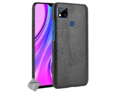 Estojo Rígido Em Imitação De Couro De Crocodilo Para Xiaomi Redmi 9c Vidro Temperado - Preto