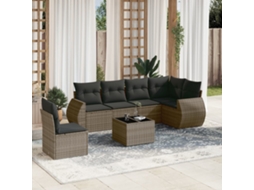 Vidaxl 7 Pcs Conjunto Sofás P/ Jardim C/ Almofadões Vime Pe Cinzento