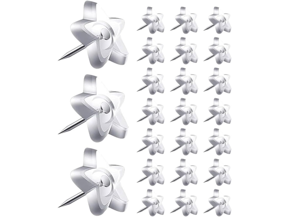Conjunto de 50 Tachinhas para Fixar Papéis em Quadrados Cortiça, em Plástico e Aço Inoxidável, com Design Criativo