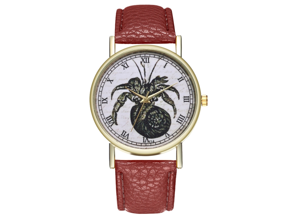 Relógio feminino de quartzo com pulseira de couro PU, mostrador redondo grande, estilo moderno (marrom)