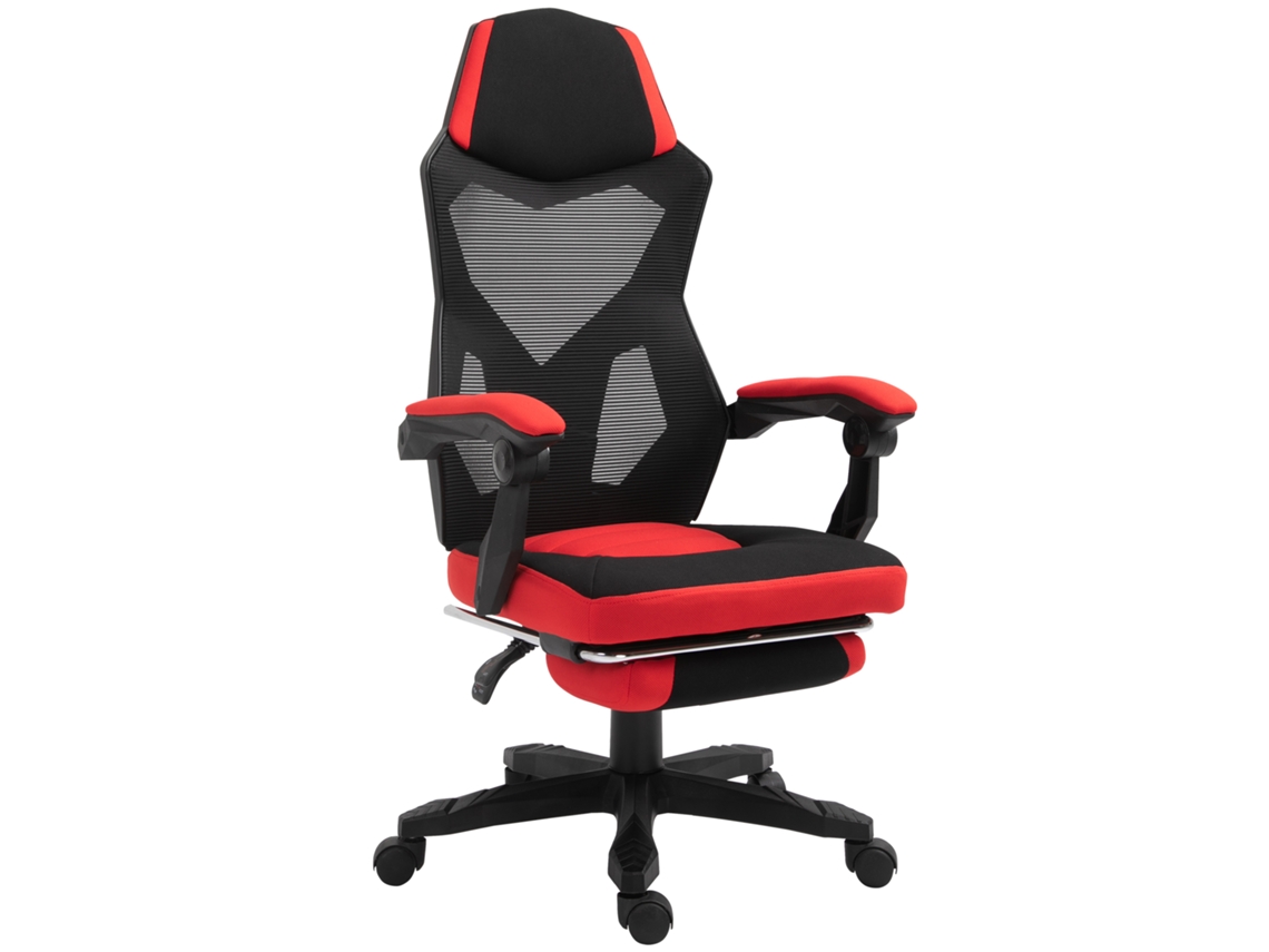 Cadeira Escritório Ergonômica Altura Ajustável Giratória 360° Reclinável 135° Apoio Braços Apoio Pés Retrátil 58x72x108 118cm Vermelho HARLANV1