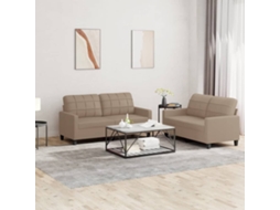 Vidaxl 2 Pcs Conjunto Sofás C/ Almofadões Couro Artif. Cor Cappuccino