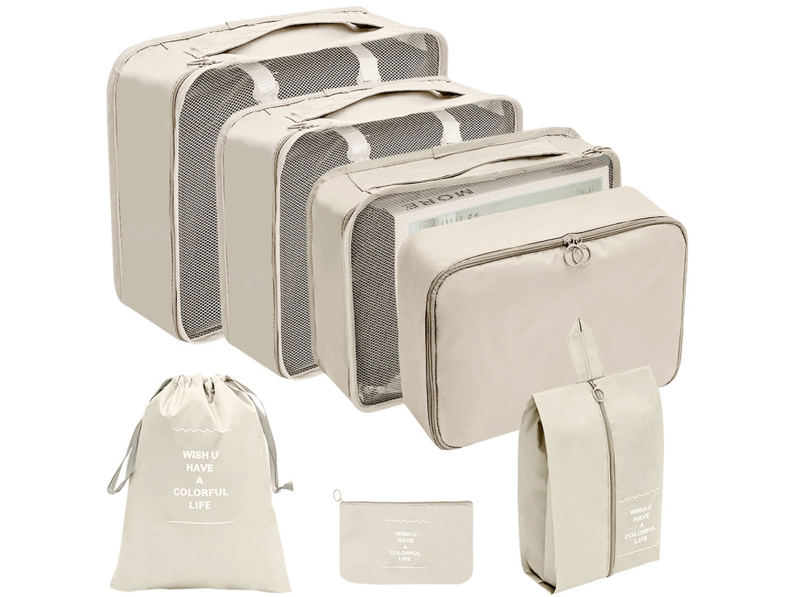 Conjunto de 7 Cubos e Sacos para Arrumação, Bege BRILVIBERA