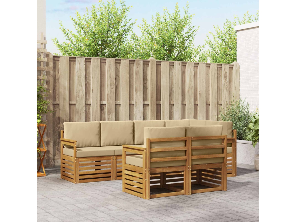 Vidaxl Conjunto De Sofás Para Exterior 7 Unid. Natural E Bege