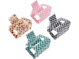 Presilhas de cabelo com estampa Xadrez em marrom e branco, conjunto com 4 unidades, presilhas de acetato, confortáveis.
