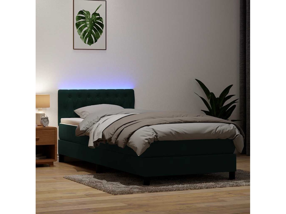 Vidaxl Cama Box Spring C/ Colchão E Led Verde-escuro 80x220 Cm Veludo